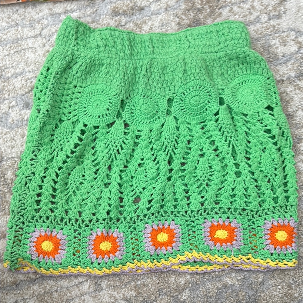 Nasty Gal Green Crochet Mini Skirt with Floral Design